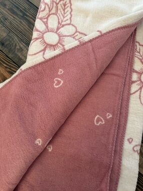 Pink Floral & Heart Granny Throw Blanket